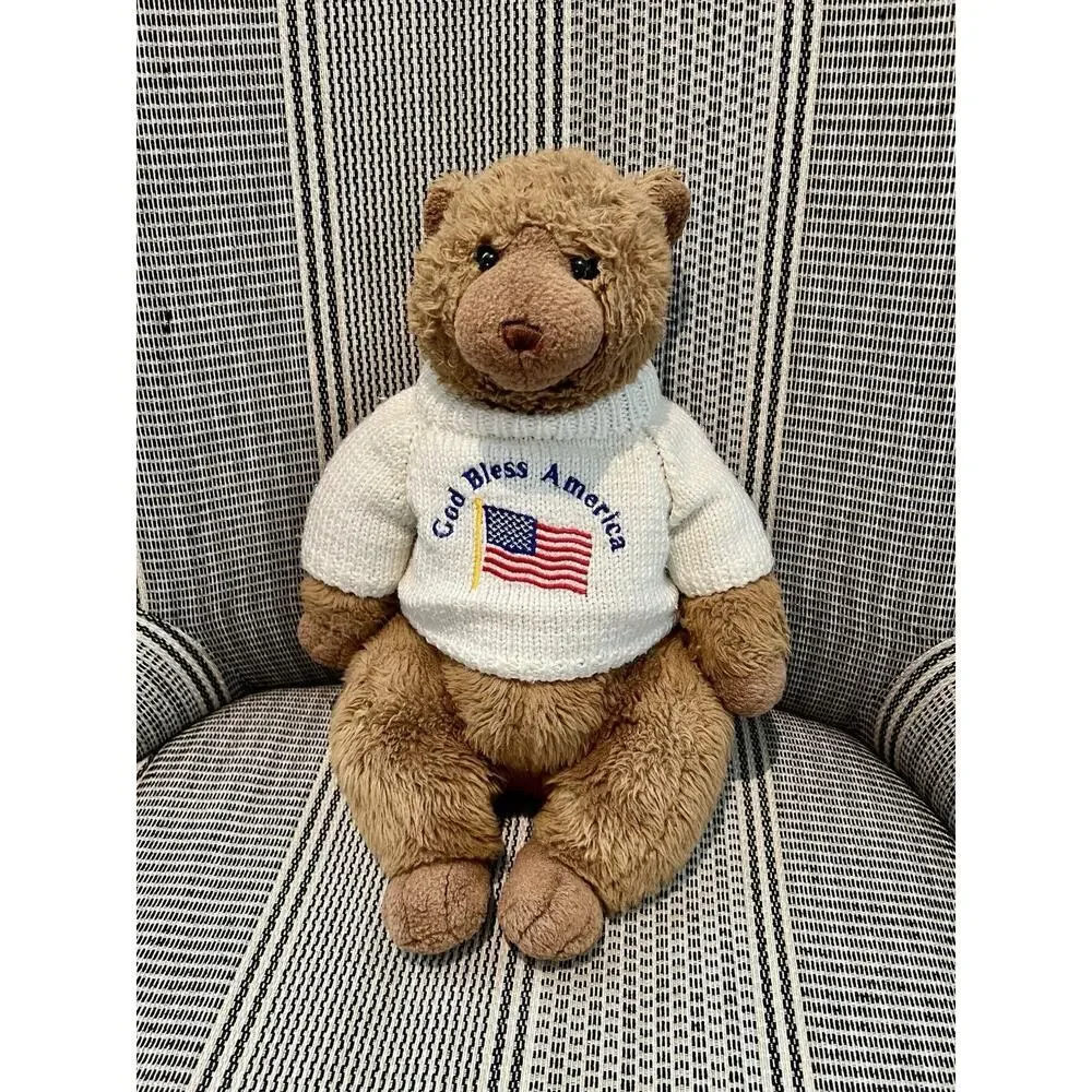 Vintage Rare GUND God Bless America Tan Teddy Bear Plush Toy‎ 14”Collectible